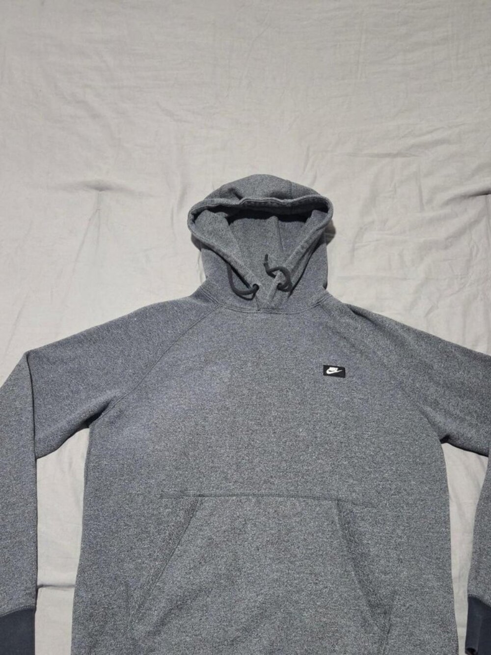 Vintage ​Nike Grey Heather Pullover Hoodie Black Box Logo Patch - Size M